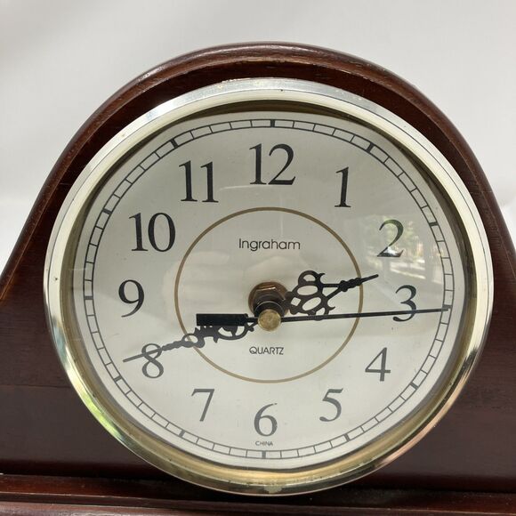 Vintage Ingraham Wood Clock Mantle Tambour Battery Powered WORKS - Picture 2 of 15